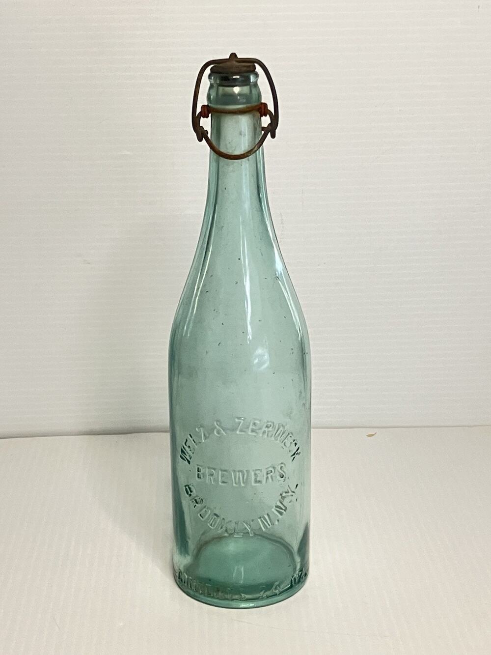Antique Welz Zerweck Brewers Aqua Glass Beer Bottle 24oz Swing Top Blob Mouth